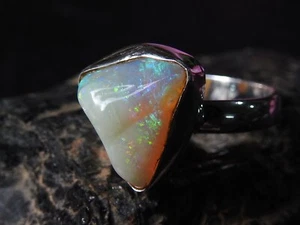 Australian Opal Natural Polished Rough Silver Ring Gift For MS - Picture 1 of 20