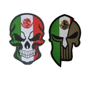 2 Piezas Bandera de México Calavera CASCO ESPARTANO Bandera de Mexicanos Táctico PARCHE DE GANCHO - Imagen 1 de 4