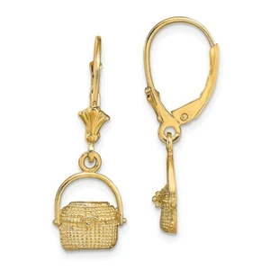 14k 14kt Yellow Gold NANTUCKET BASKET LEVERBACK EARRINGS / 2-D 28 mm X 9.85 mm - Picture 1 of 2