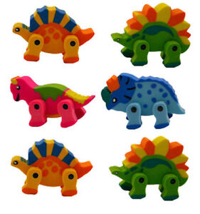 6 Dinosaur Erasers - Loot/Party Bag Fillers Wedding/Kids Rubbers Stationery