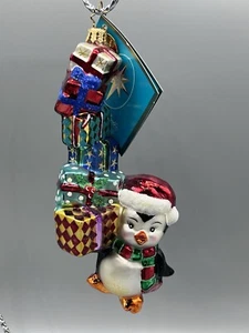 Rare Christopher Radko Glass Penguin Pretty Precarious Christmas Ornament New - Picture 1 of 5