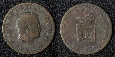 India-Portuguese Charles I Bronze 1903  1/4 Tanga Lisboa mint KM# 15 (27 987) - Image 1 of 3