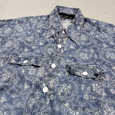 Vintage JC Penney Shirt Mens Large Blue White Paisley 70s Dagger Collar Disco - Image 1 of 4