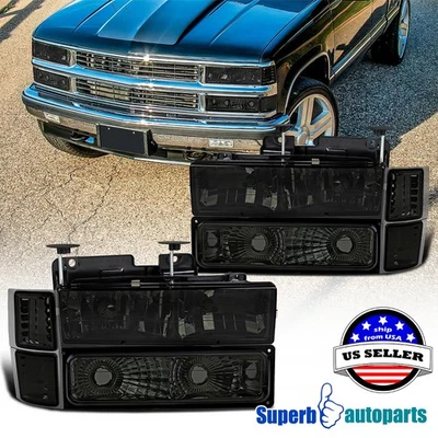 Fits 1994-1998 Chevy C10 C/K 1500 2500 3500 Headlights Front Corner Bumper Smoke - Image 1 of 4