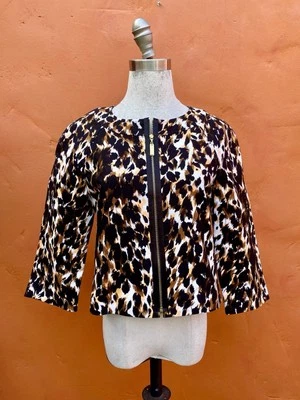 St. John Yellow Label Jacket Cropped coat Zip Leopard Animal Print Size 4 - Image 1 of 4