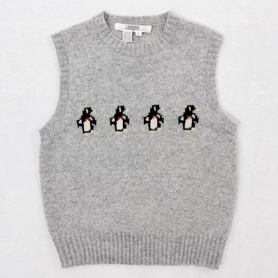 De colección I.MAGNIN Pingüino Suéter Lana Tejido Chaleco Gris Shetland Vacaciones Para Mujer’s M Foto 1 de 4