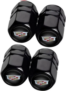 Set of 4 Universal For Cadillac Black Wheel Stem Air Valve Caps - Picture 1 of 8