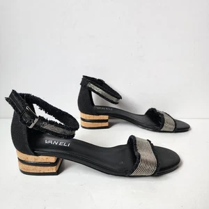 VanEli Helee Sandals Womens Size 8.5N Black Strap Fuzzy Bedazzled Rhinestone - Picture 1 of 11