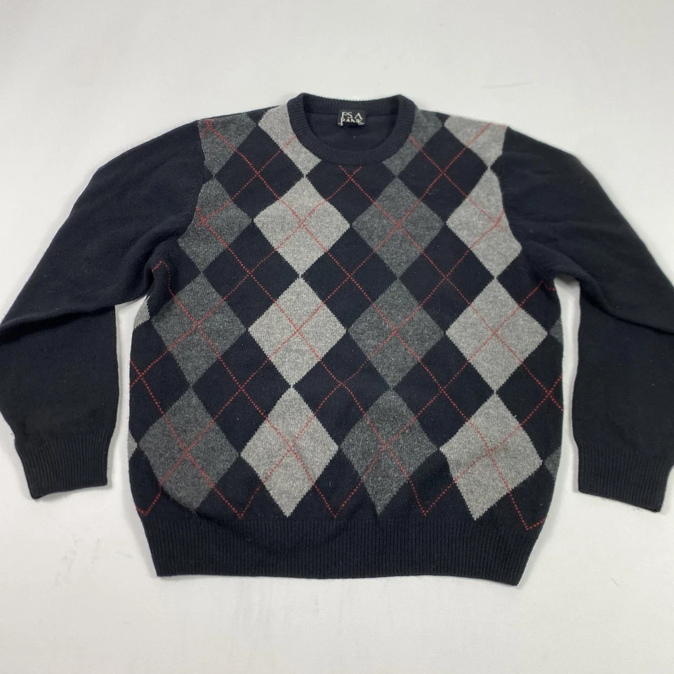 Suéter Jos A Bank Para Hombre Grande Gris Marino Argyle Lana de Cordero Cuello Redondo Pullover Foto 1 de 4