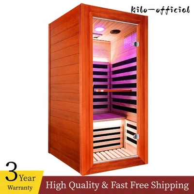 Indoor 1Person Sauna Far Infrared Oguman Wood Home Sauna Spa Detox Therapy 1080W - Image 1 of 4