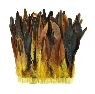 "Disfraz de pluma de gallo natural 5 yardas manualidades para coser hágalo usted mismo 5-8"" amarillo y marrón" Foto 1 de 4