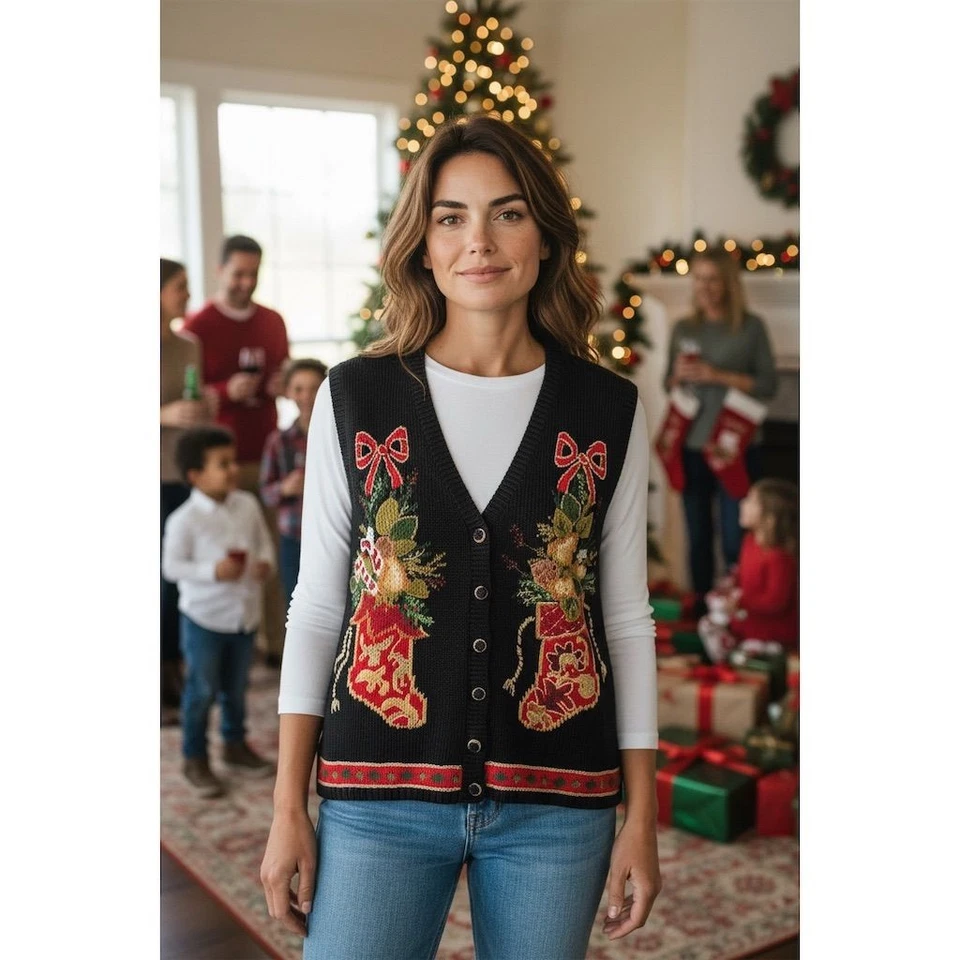 Antigo Tiara Interntl Natal Feio Suéter Colete Plus 18/20 fios de ouro elegante - Imagem 1 de 4