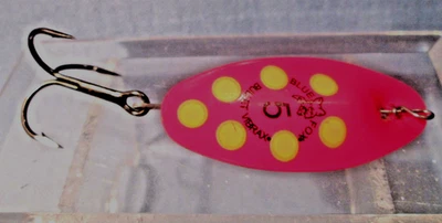 Señuelo de pesca vintage Blue Fox Bullet Vibrax #5 amarillo y rosa intenso ~ aparejo de cebo Foto 1 de 3
