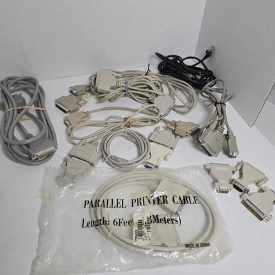 Lot/15 Vintage Parallel Printer Cables Variety + Adapters Computer Power Cords - Image 1 of 4