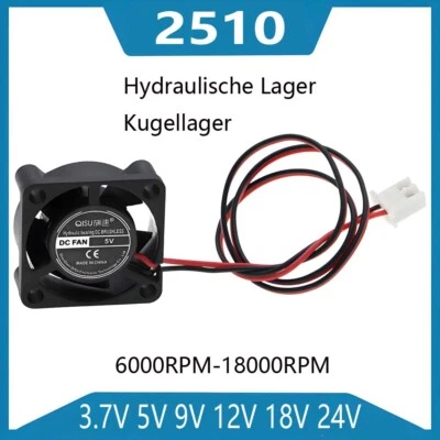 Bürstenlos Mini 2510 25mm 2Pin Stille Kühler Lüfter DC 3.7V 5V 9V-24V für Laptop - Bild 1 von 4