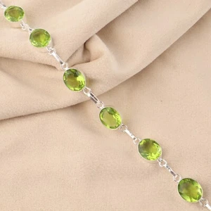 August Birthstone Bracelet Peridot Gemstone 925 Sterling Silver bracelet - Picture 1 of 5