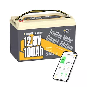 Power Queen 12V 100Ah Group 31 Bluetooth LiFePO4 Lithium Battery for RV Marine - Picture 1 of 9