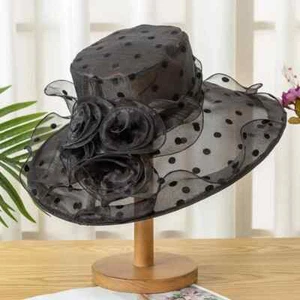 NUOVO Kentucky Derby cappello pieghevole a rete a tesa larga donna a pois chiesa festa berretto - Foto 1 di 12