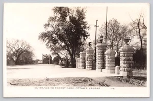 Kansas (KS) View RPPC Postcard: Entrance To Forest Park, Ottawa - Picture 1 of 2