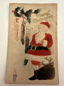Vintage Merry Christmas Airbrushed Santa Claus Postcard Embossed - Picture 1 of 2