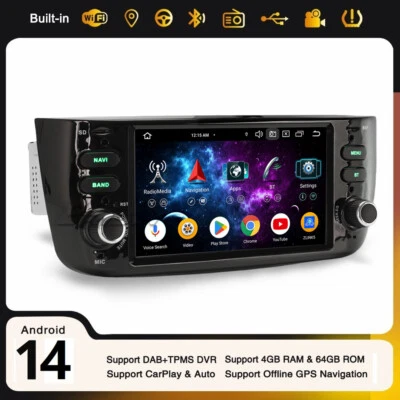 ERISIN 8-Core Android 14 Fiat Grande Punto Linea DAB+ Autoradio CarPlay Navi Wifi 64GB
