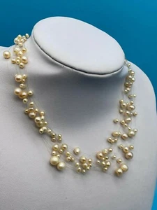 Cultured Pearls Midrib 925 Silver Clasp Close to neck 10 strands 37cm Bridal - Picture 1 of 4