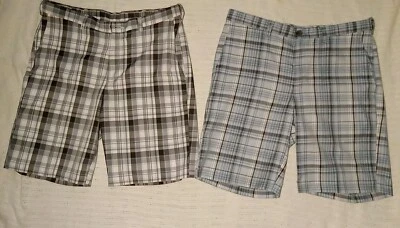 2 Pantalones Cortos de Golf Haggar, Para Hombre 34, Azul Blanco Gris A Cuadros, Blanco Gris Expansión. Cintura Foto 1 de 3