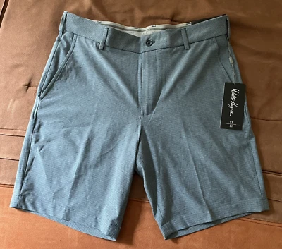 Pantalones Cortos WALTER HAGEN Azul Performance 11 Micro Líneas 9" Entrepierna Frente Plano 32 NUEVO Foto 1 de 4