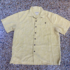 100 % SILK Boca Classics Yellow Button Up Check Short Sleeve Shirt Size XL Pocke