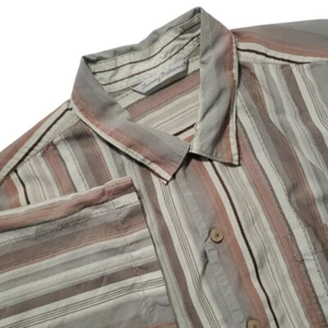 Tommy Bahama Men's XL / X-Large Brown & Beige Striped 100% Silk Button Up Shirt - Imagen 1 de 4