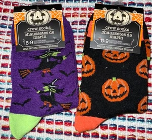 Women's Halloween Socks purple Witches, Orange Pumpkins Size 5-9 - Picture 1 of 1