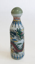 Fine Old Raised Hand Painted Peking Glass Snuff Bottle -Dragon -Signed Bottom