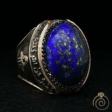 Lapis Lazuli Men's ٍStatement Ring Silver Blue Natural Stone Muslim Promise Band