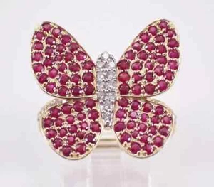 2.30Ct Round Cut Lab-Created Ruby Butterfly Cluster Ring 14K Yellow Gold Plated - Picture 1 of 9
