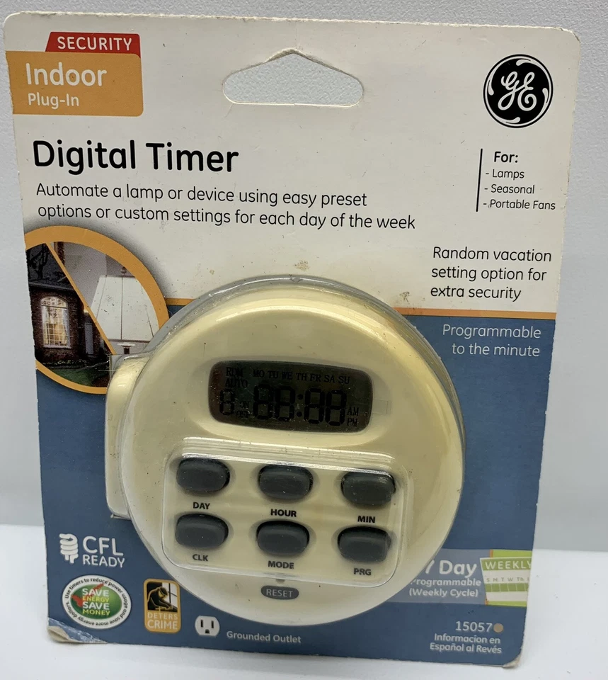 GE Security Plug-In Digital Timer 7 Day Programmable 1 Outlet 15057 - Image 1 of 3