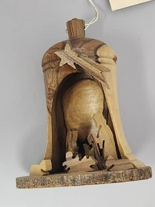 Vintage Wilderness Woods Olive Wood Nativity Christmas Ornament Bell Made Israel - Picture 1 of 10