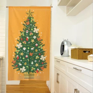 Door Curtain House Doorway Divider Tapestry with Christmas Tree Print Yellow NEW - Picture 1 of 4