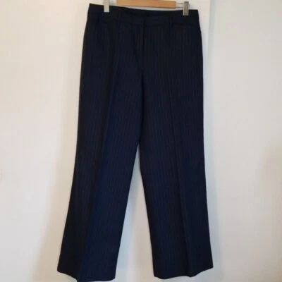 Pantalones Worth Azul Marino Pierna Ancha Pantalón de Lino a Rayas Talla 10 Foto 1 de 4