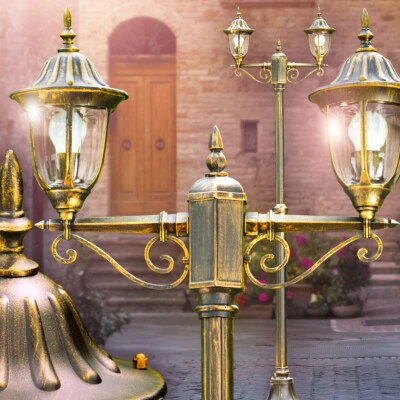 Candelabra Outdoor Floor Lamp Garden Pathways Yard Bollard Lamp Black Gold Lantern - Image 1 of 2