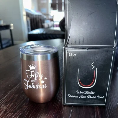 12 Oz. Stemless Wine Tumbler Travel Mug Insulated Fifty And Fabulous - Image 1 of 4
