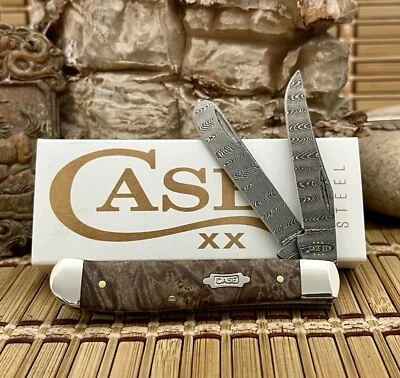 Case XX USA 2024 Natural Maple Burl 15091 Ladder Damascus Mini Trapper Knife - Image 1 of 4