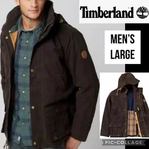 Timberland Mens Coat Mount Davis Waxed Canvas Jacket Winter Hooded Black Size L - Picture 1 of 24