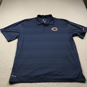 Chicago Bears Polo Shirt Mens XL Blue Striped Nike Dri Fit On Field Apparel NFL
