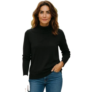 Chicos Off the Shoulder Tunic Size 2 Black Pullover Silky Smooth Rayon Spandex - Picture 1 of 9