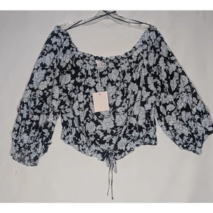 LAUREN CONRAD womens cottagecore crop top blue flowers XL TomatoGirl Fairycore - Picture 1 of 7
