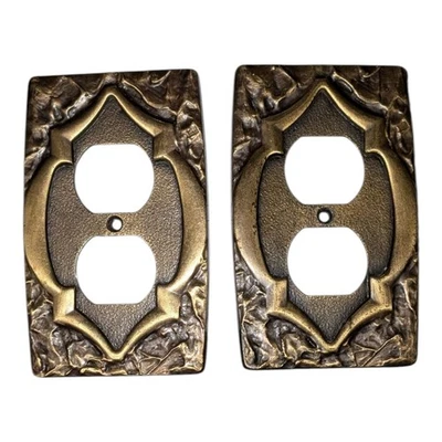 2 Amerock Monterey Double Outlet Cover Plate Brutalist Colonial Gold Brass  - Image 1 of 4