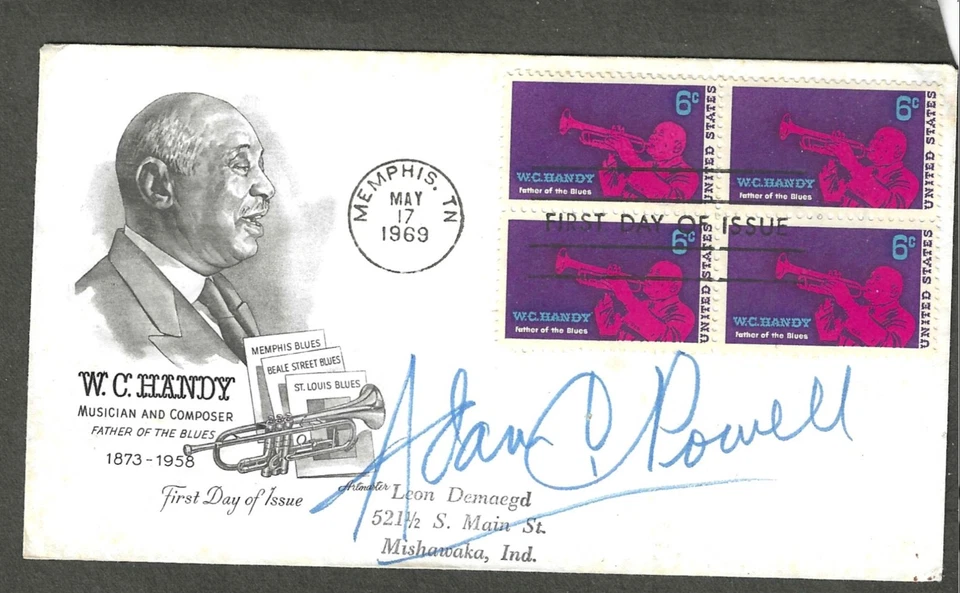 #1372 6c W C HANDY FDC MEMPHIS,TN MAY 27-1969 ARTMASTER CACHET-ADAM C POWELL SIG - Image 1 of 1