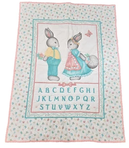 Vintage Hase ABC Blumen Pastell Krippe Baby Decke 43,5" x 32,5" - Bild 1 von 8