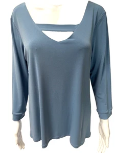 Camicetta tunica EVA VARRO nuova con etichette tinta unita blu scollo a V taglia extra large NUOVA - Foto 1 di 10