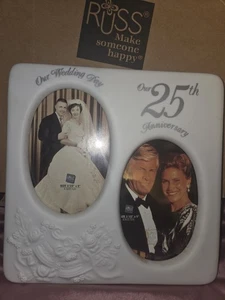 Russ White Lace & Promises 25th Anniversary 31/2 x 5" Porzellan Doppel Fotorahmen - Bild 1 von 2